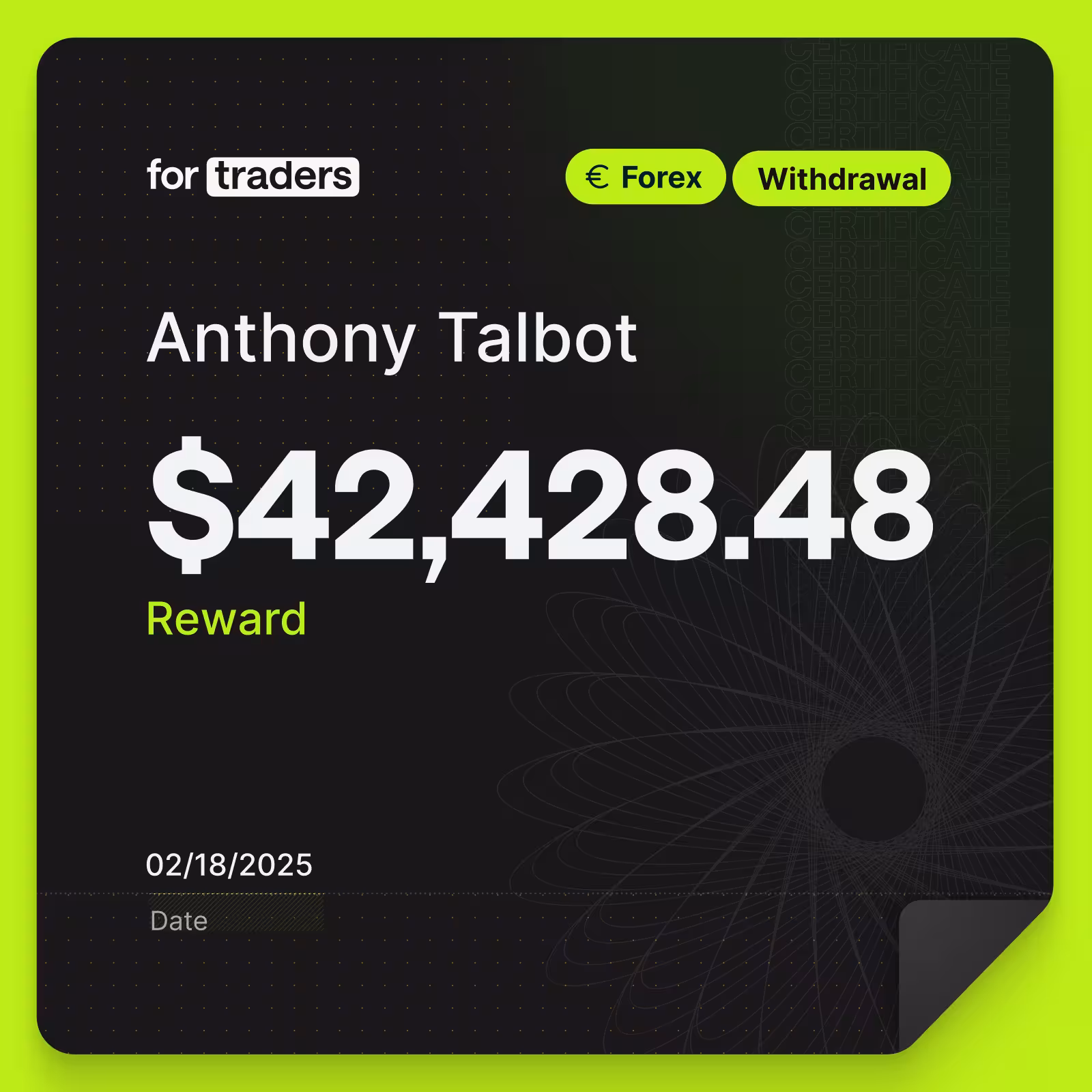 Certifikát o odměně – Anthony