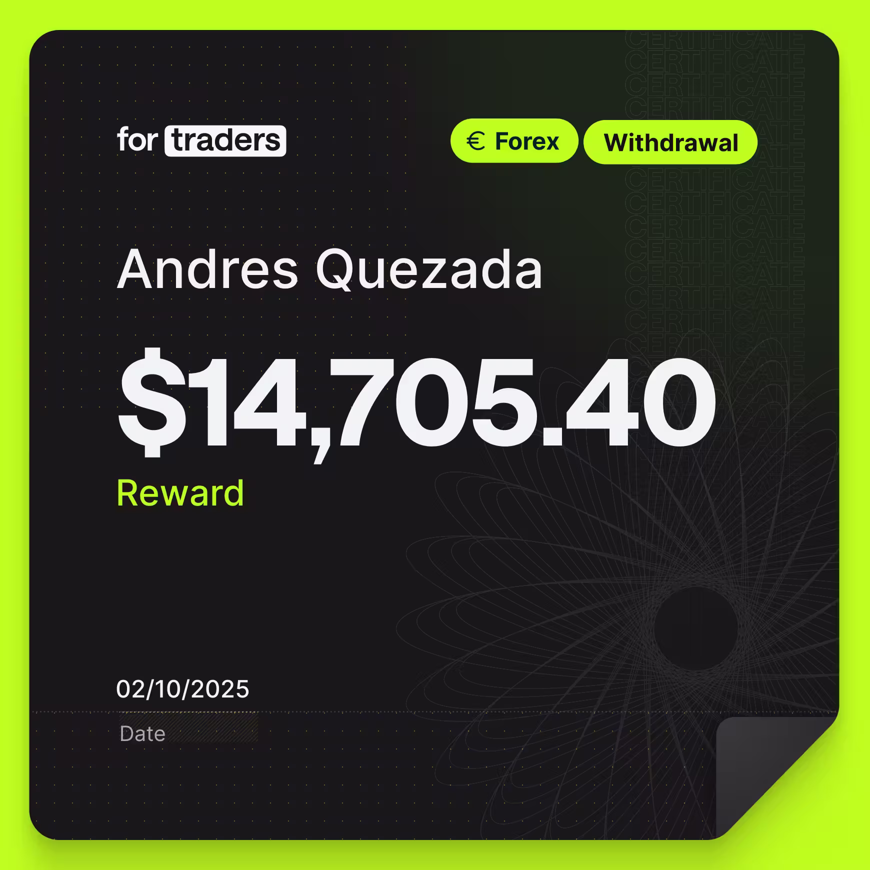 Certifikát o odměně – Andres