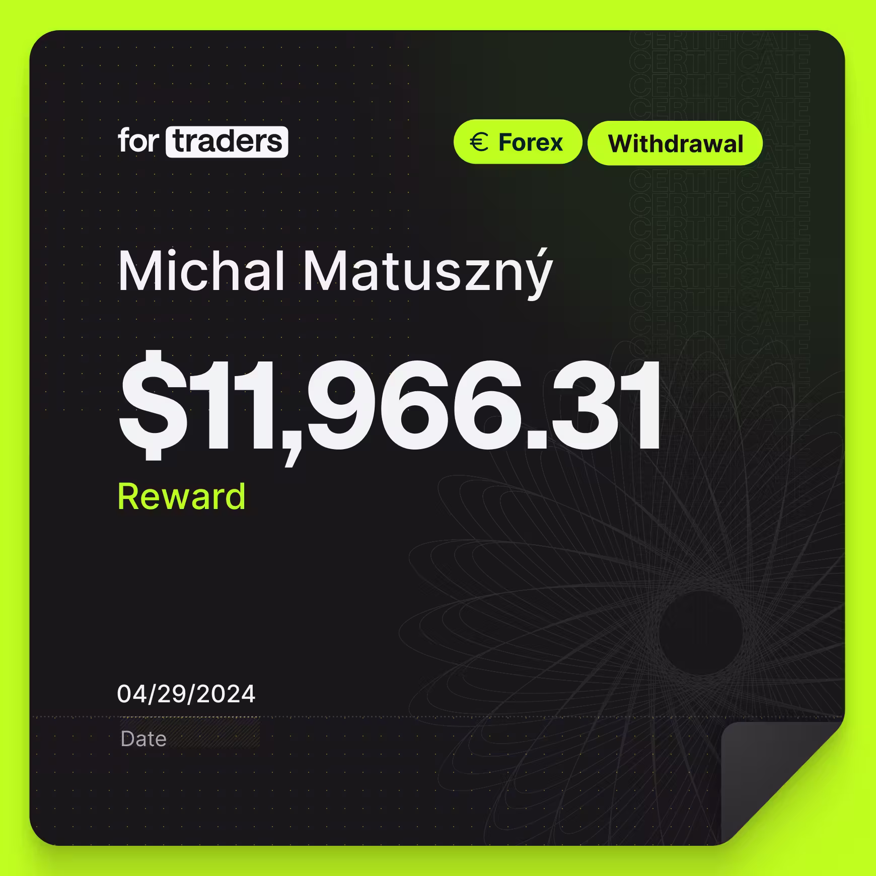 Certifikát o odměně – Michal