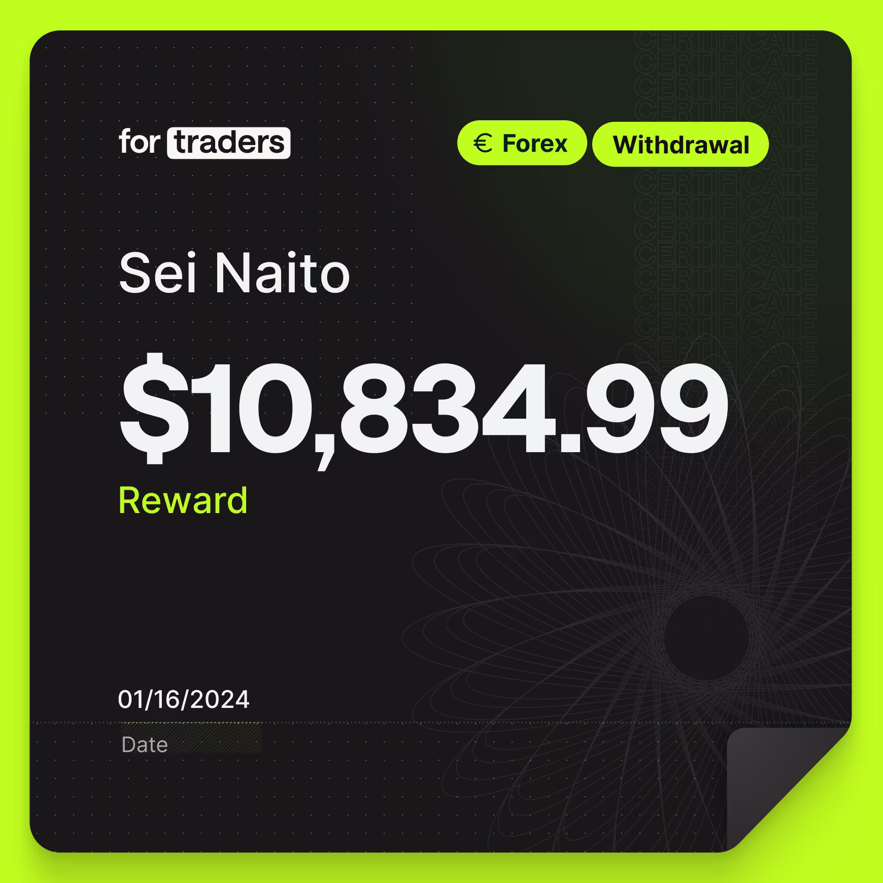 Certifikát o odměně – Sei