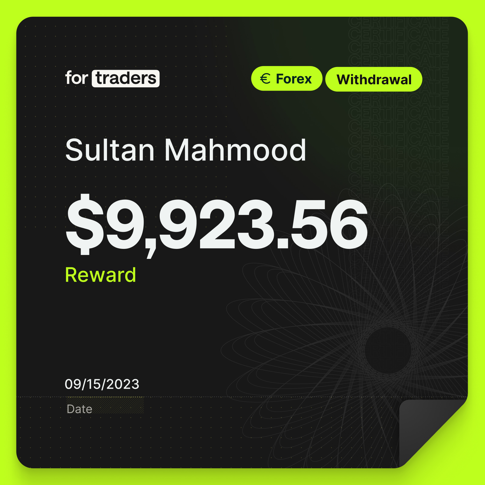 Certifikát o odměně – Sultan