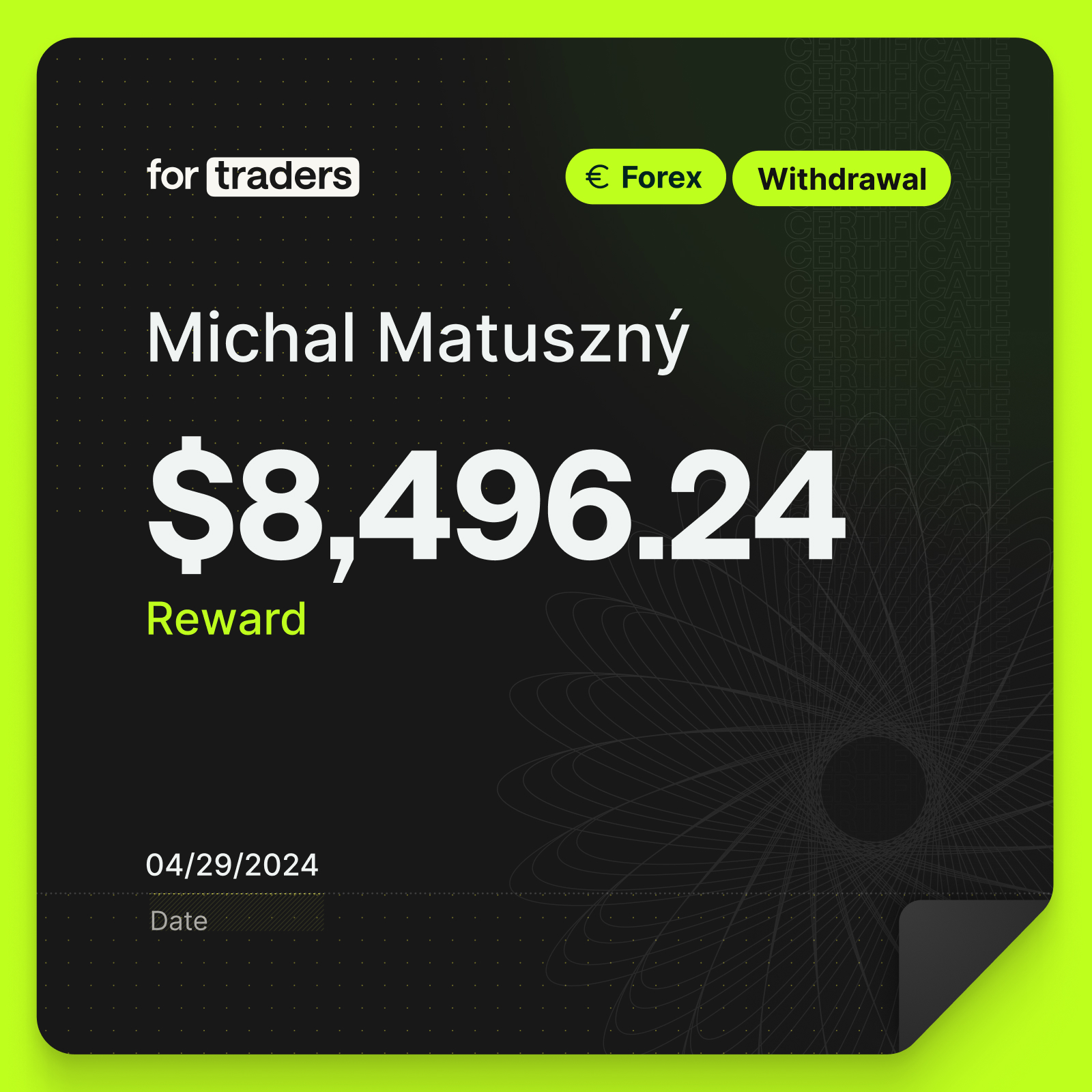 Certifikát o odměně – Michal