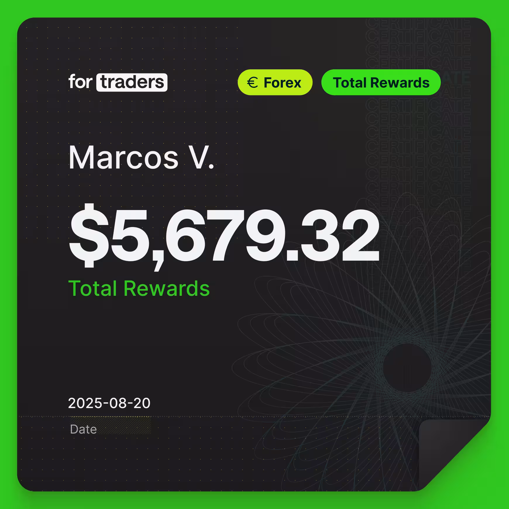 Certifikát o odměně – Marcos
