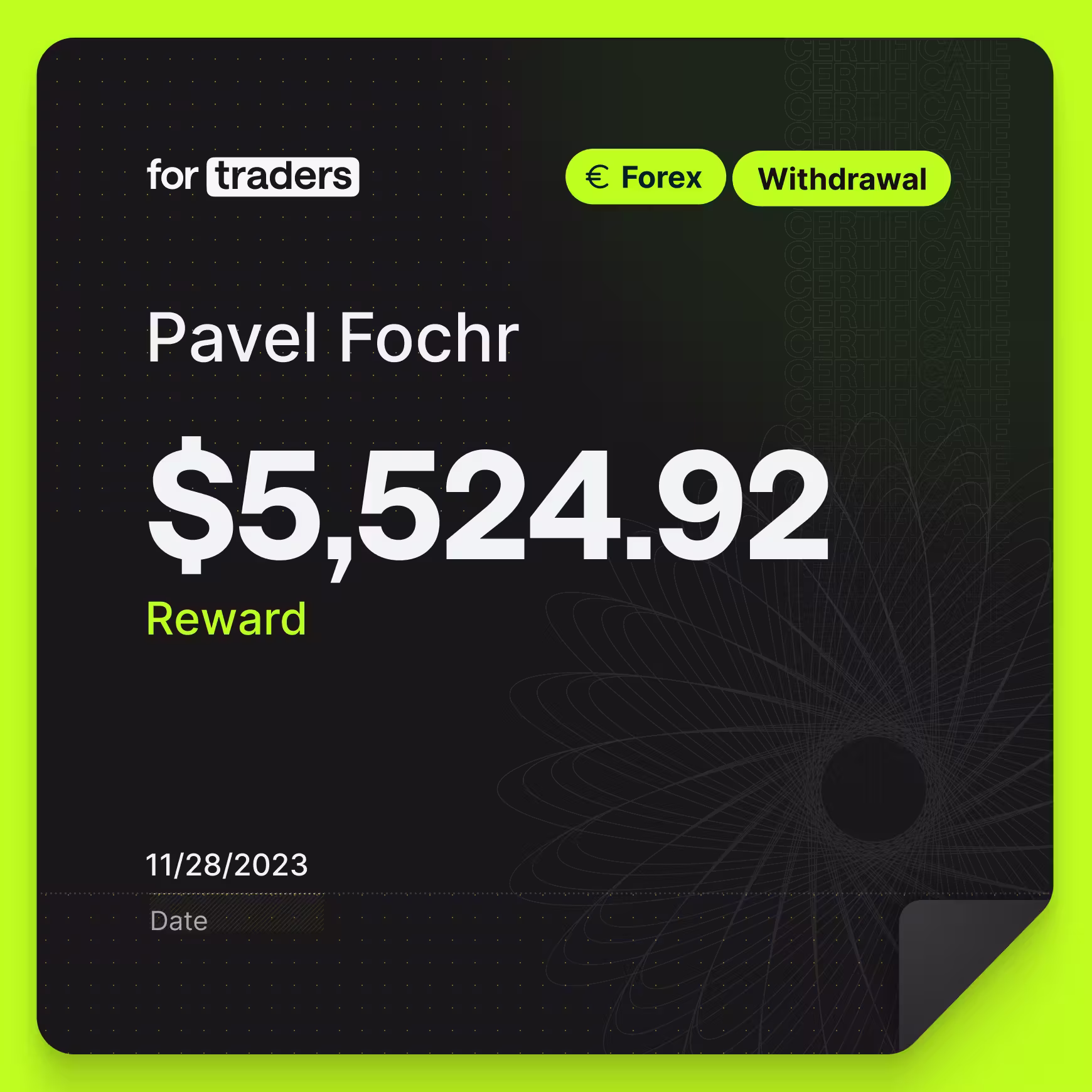 Certifikát o odměně – Pavel