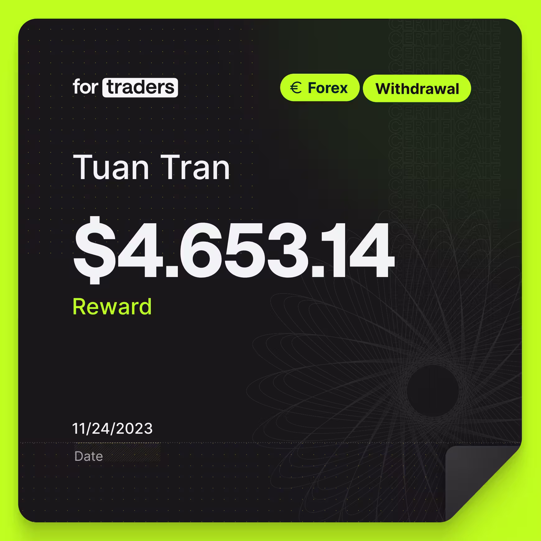 Certifikát o odměně – Tuan