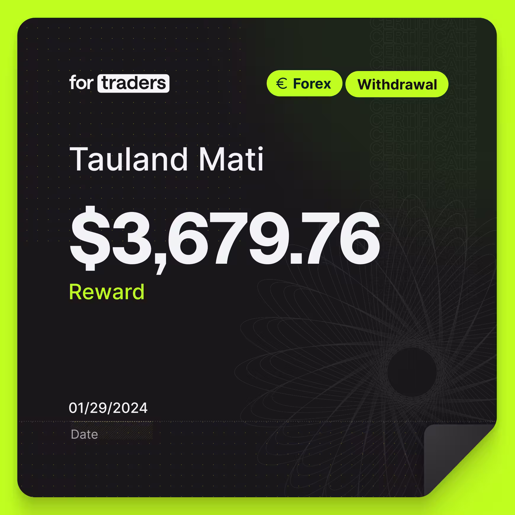 Certifikát o odměně – Tauland