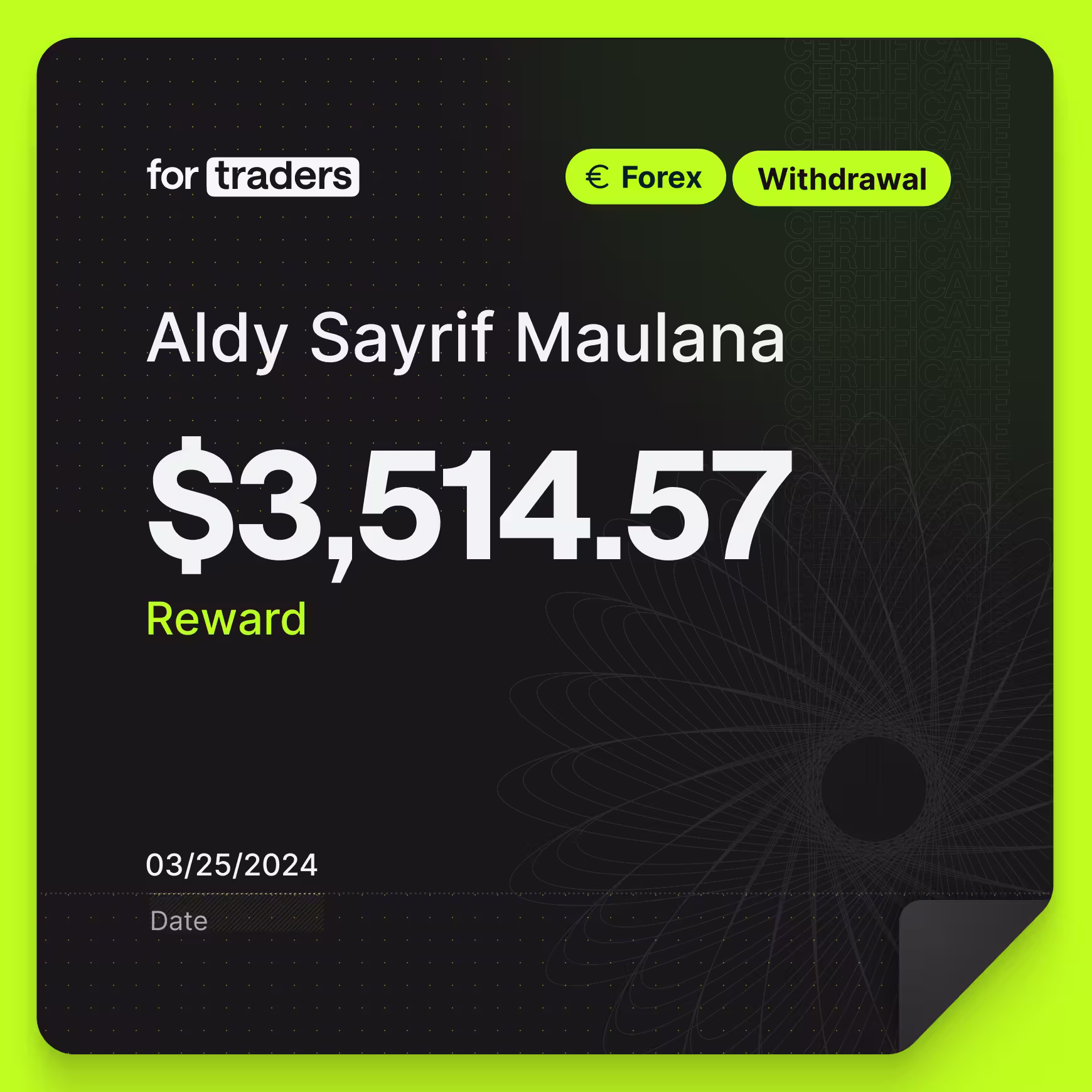 Certifikát o odměně – Aldy
