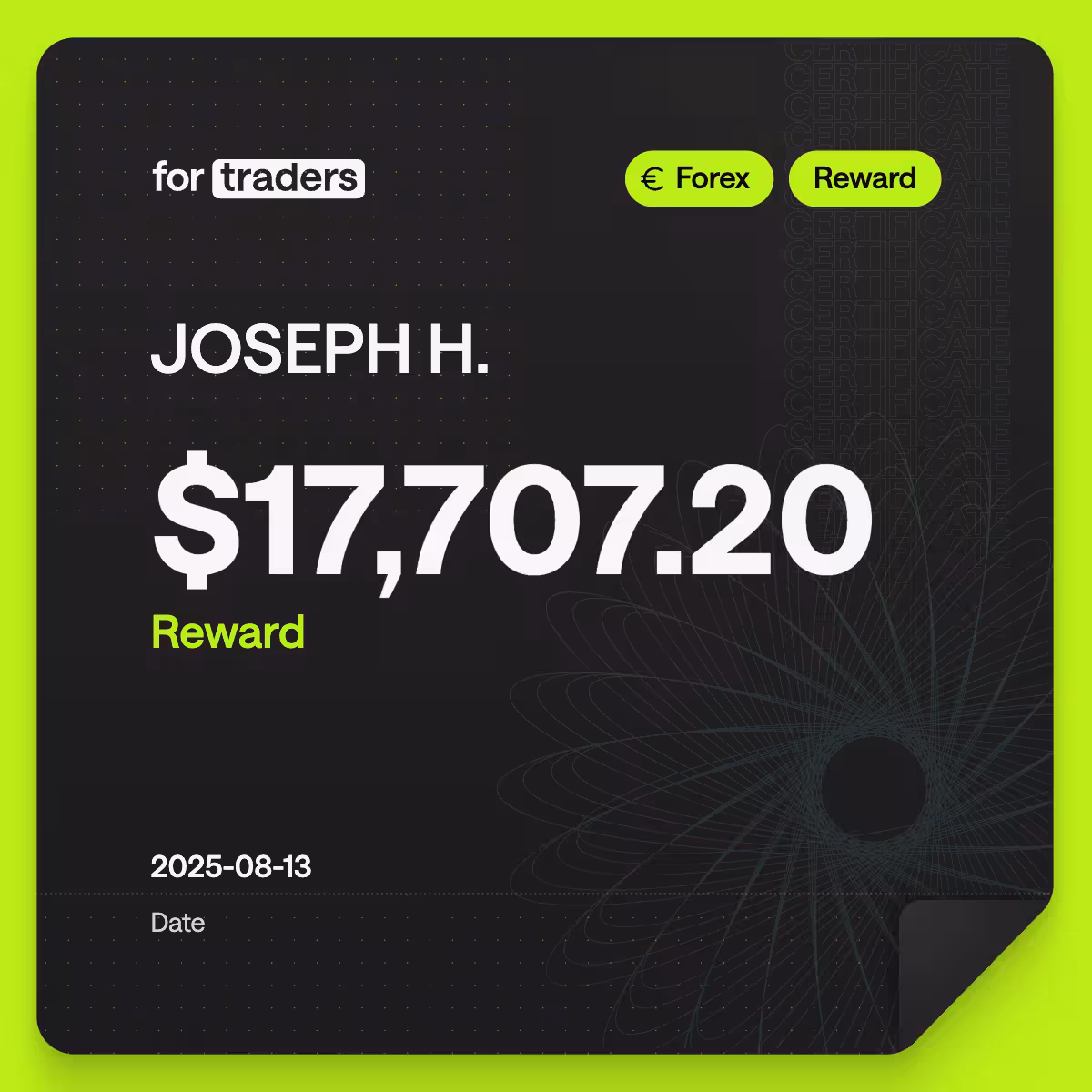 Certifikát o odměně – Joseph